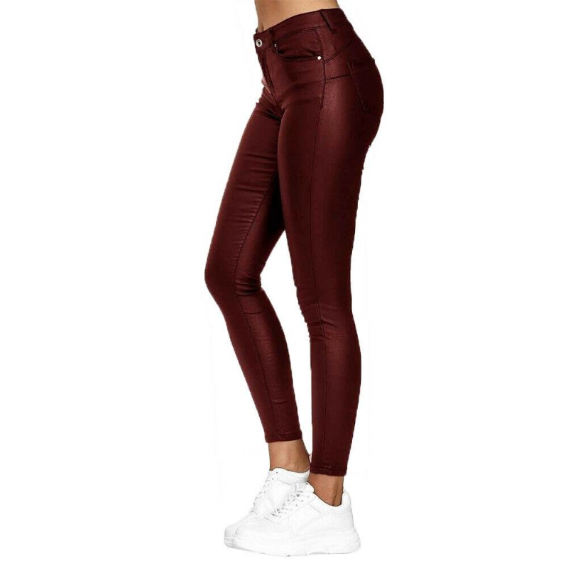 Jean skinny enduit taille haute pour femme