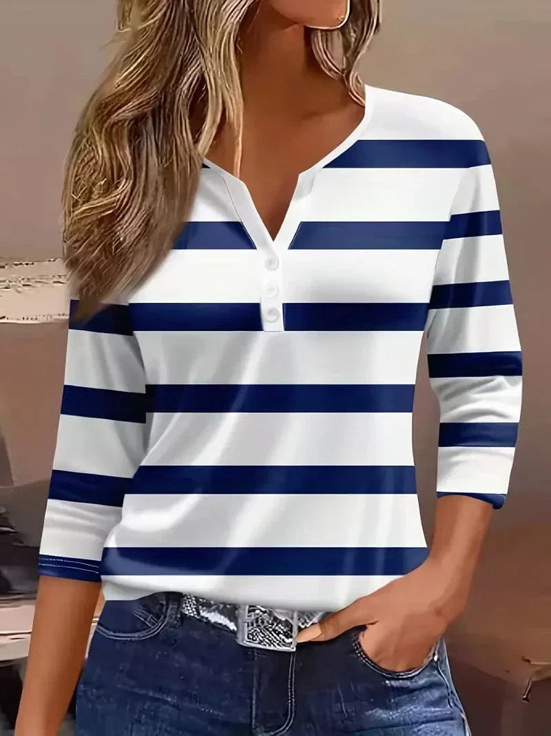 Haut Henley rayé à manches longues pour femme