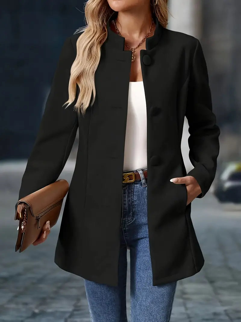 Manteau long sans col à boutons pour femme