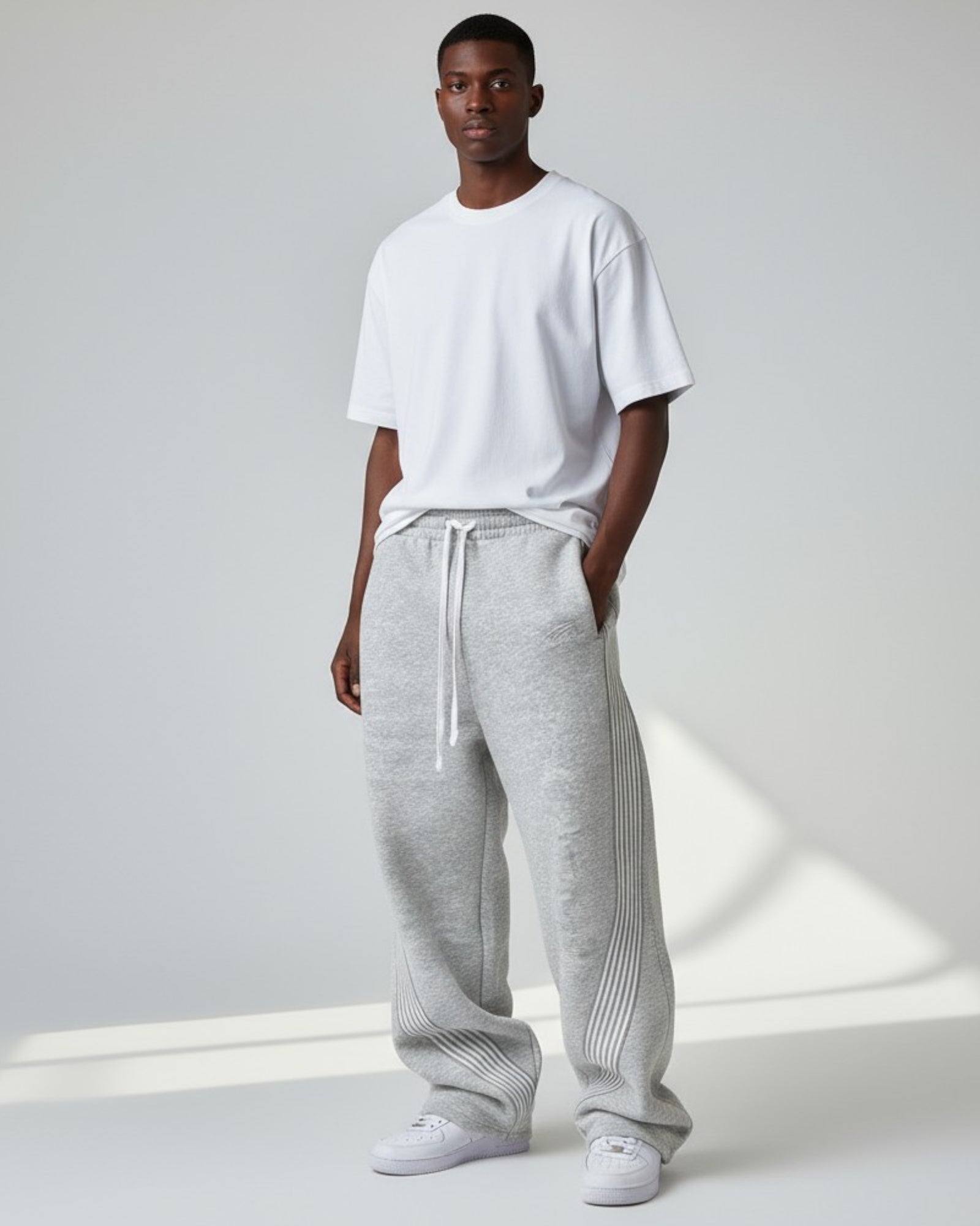 Men’s Wide Leg Joggers with Side Stripe Detail
