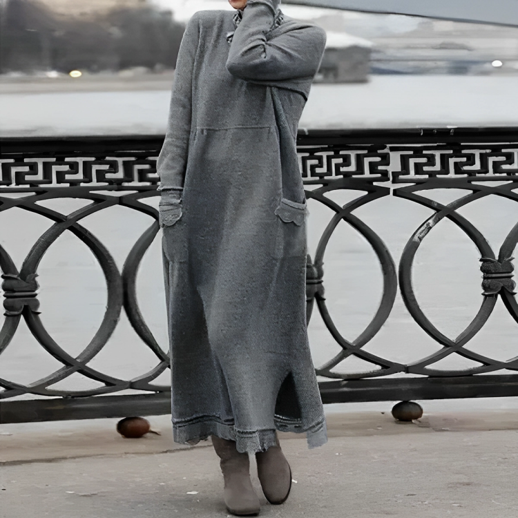 Robe longue décontractée à manches longues pour femme, avec poches