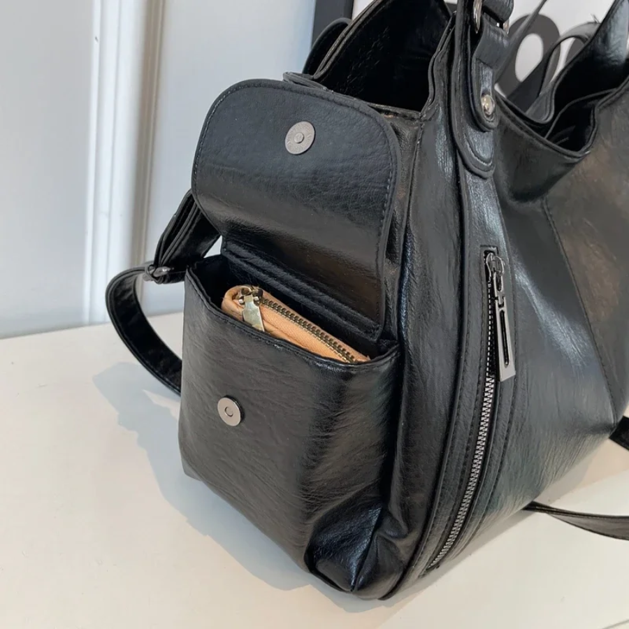 Women’s Multi-Pocket Shoulder Bag with Detachable Strap