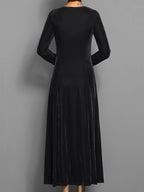 Women's Velvet A-Line Maxi Dress with Long Sleeves