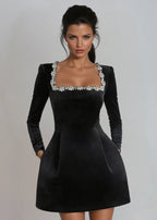 Women's Embellished Square-Neck Long Sleeve Mini Dress
