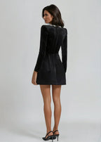 Women's Embellished Square-Neck Long Sleeve Mini Dress