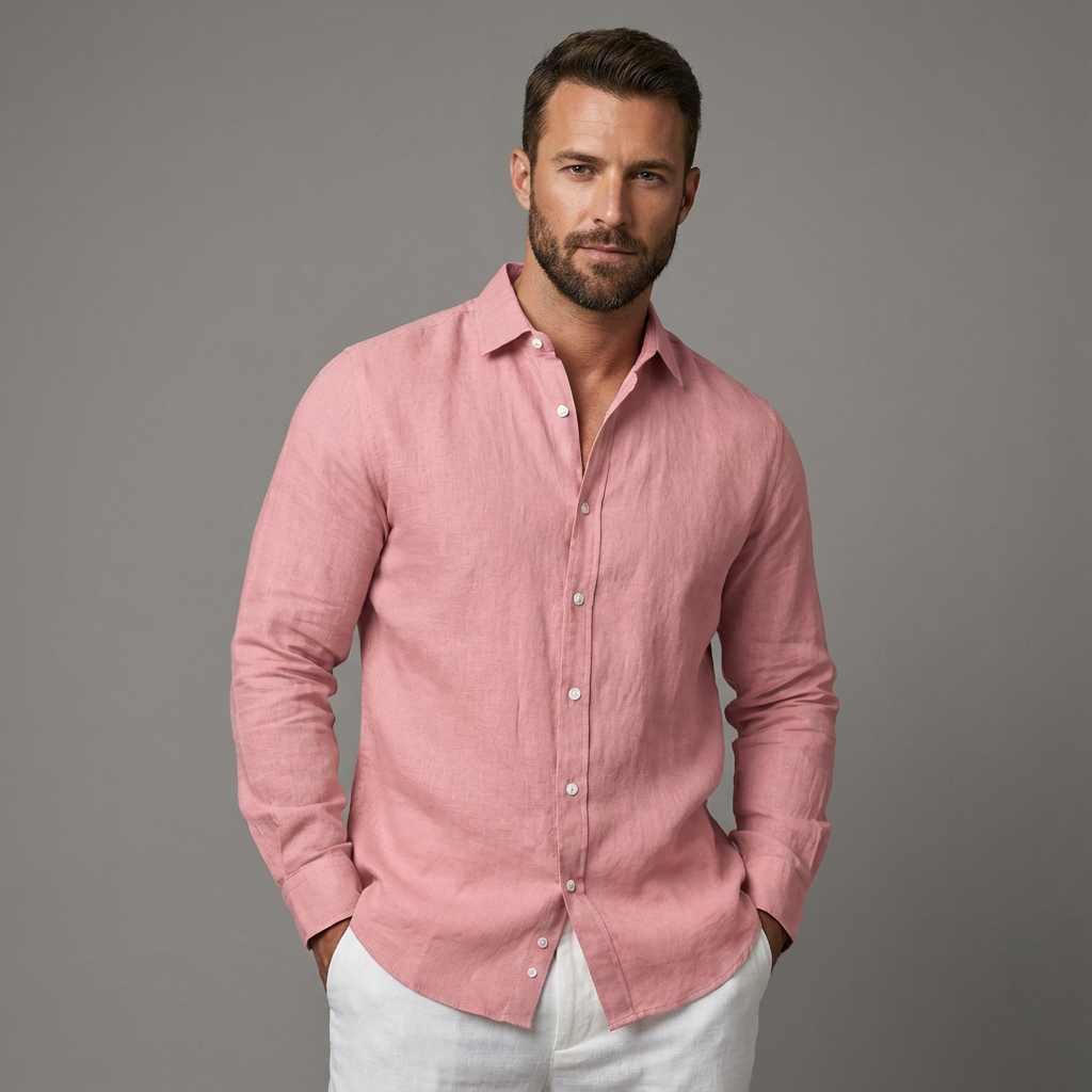 Men's Linen Long Sleeve Button-Up Shirt Casual Summer Shirt