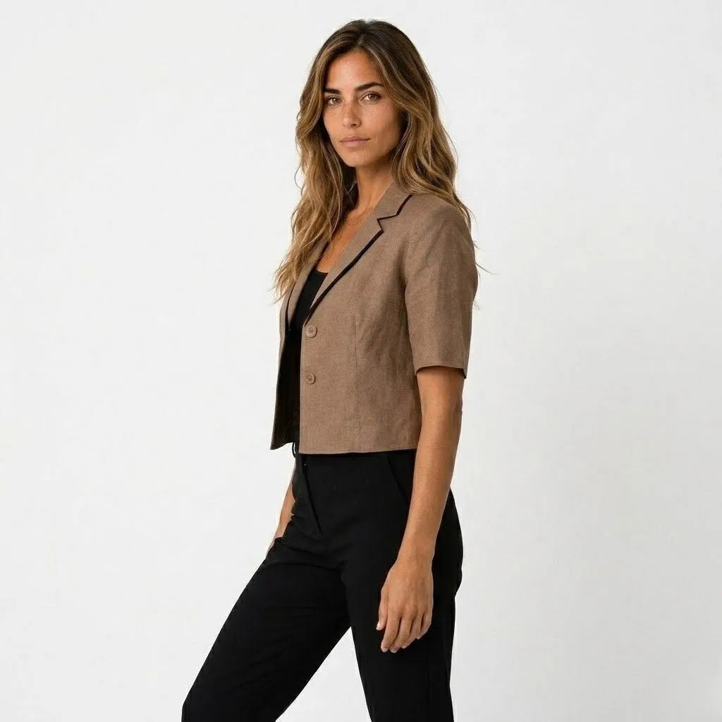 Women's Cropped Short Sleeve Tailored Blazer
