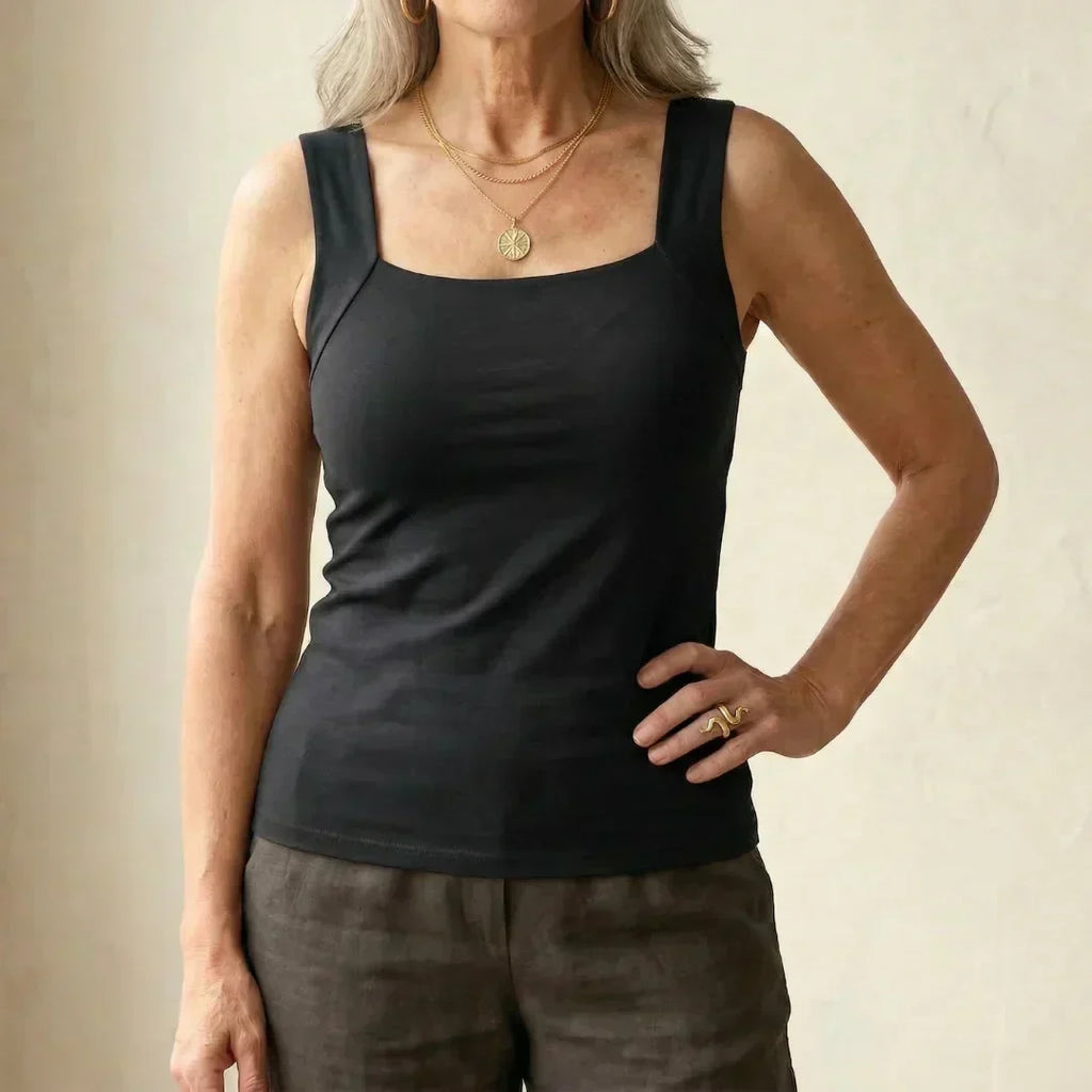 Top femme sans manches à encolure carrée et coupe ajustée