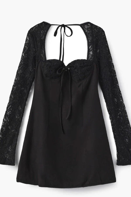 Robe courte bustier à manches en dentelle avec devant à nouer