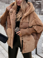 Women's Hooded Puffer Jacket with Faux Fur Trim