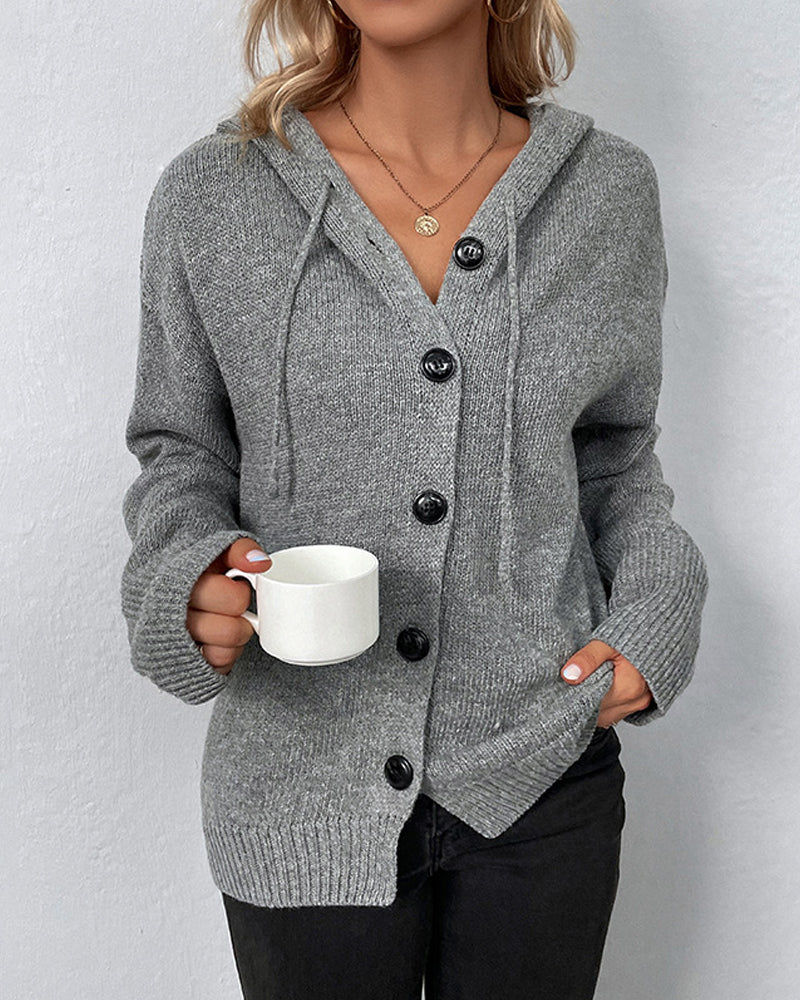 Women’s Hooded Button-Up Knit Cardigan