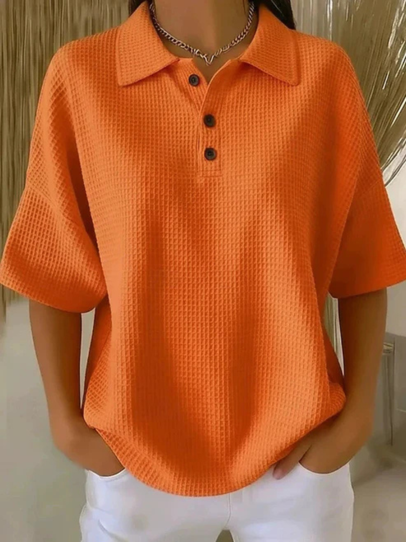 Polo décontracté texturé à manches courtes pour femme
