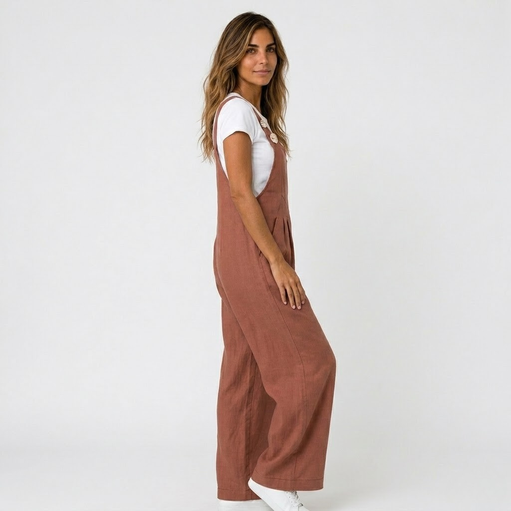 Women's Relaxed Wide Leg Dungaree Jumpsuit
