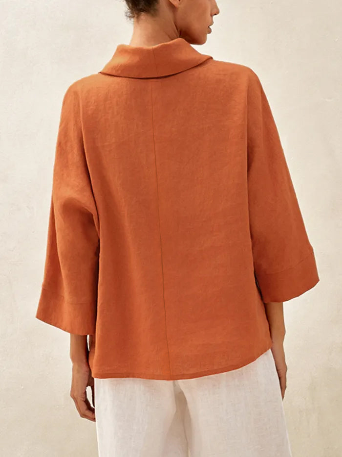 Women's Linen Cowl Neck Relaxed Fit Top