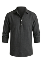 Men's Linen Blend Long Sleeve Henley Collar Shirt