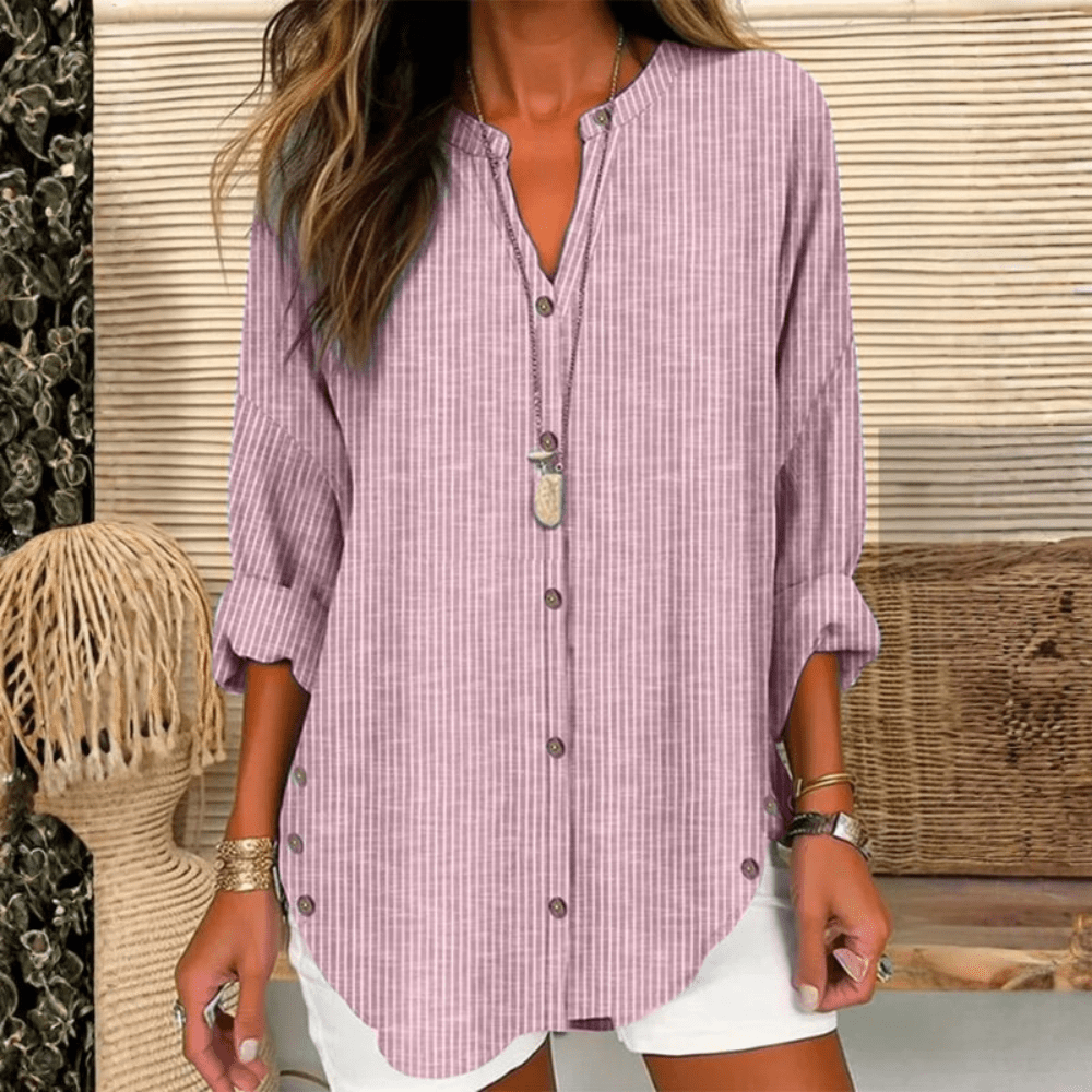 Chemise rayée à coupe décontractée et boutonnage intégral pour femme