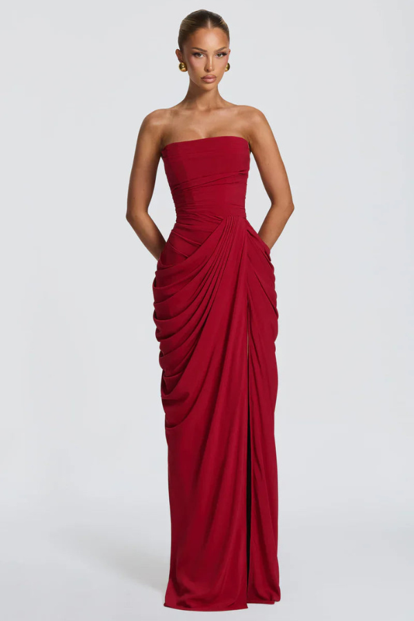 Women's Strapless Corset Draped Maxi Dress