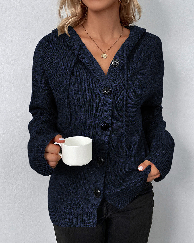 Women’s Hooded Button-Up Knit Cardigan
