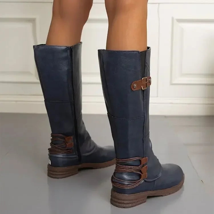 Bottes biker montantes jusqu’au genou avec détails de boucles pour femme