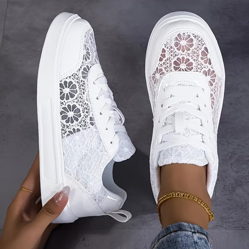 Women's Lace-Up Floral Mesh Trainers