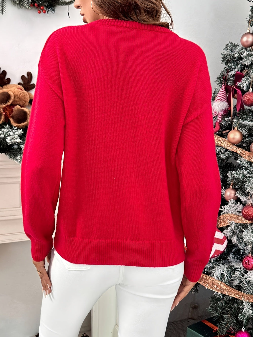Pull de Noël rouge pour femme avec Père Noël à sequins