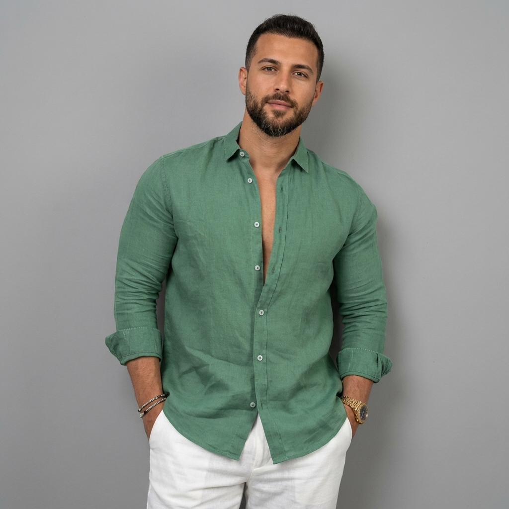 Men's Linen Long Sleeve Button-Up Shirt Casual Summer Shirt