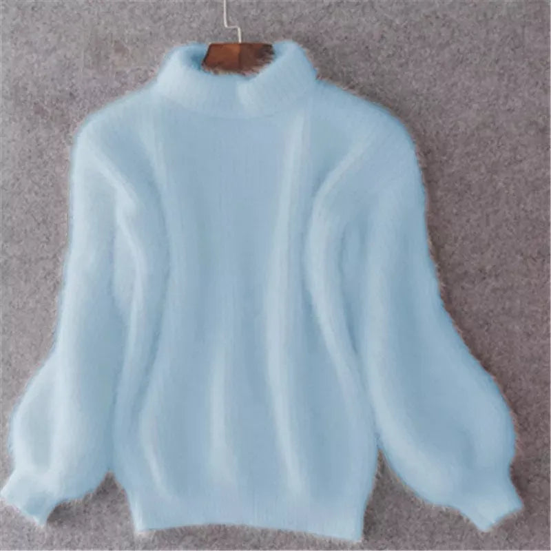 Women's Soft Knit Mock Neck Jumper | Fuzzy Vintage Sweater