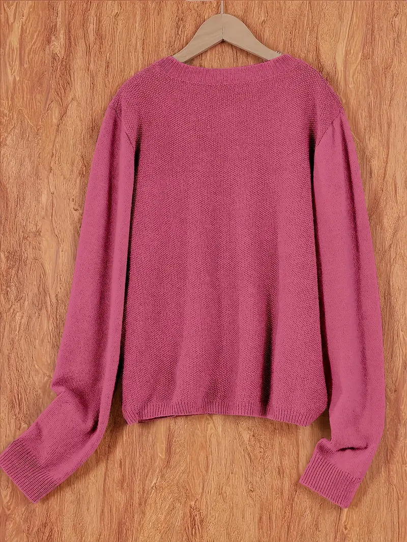 Women’s Knitted Button Cardigan with Crew Neck and Pocket
