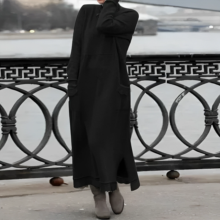 Robe longue décontractée à manches longues pour femme, avec poches