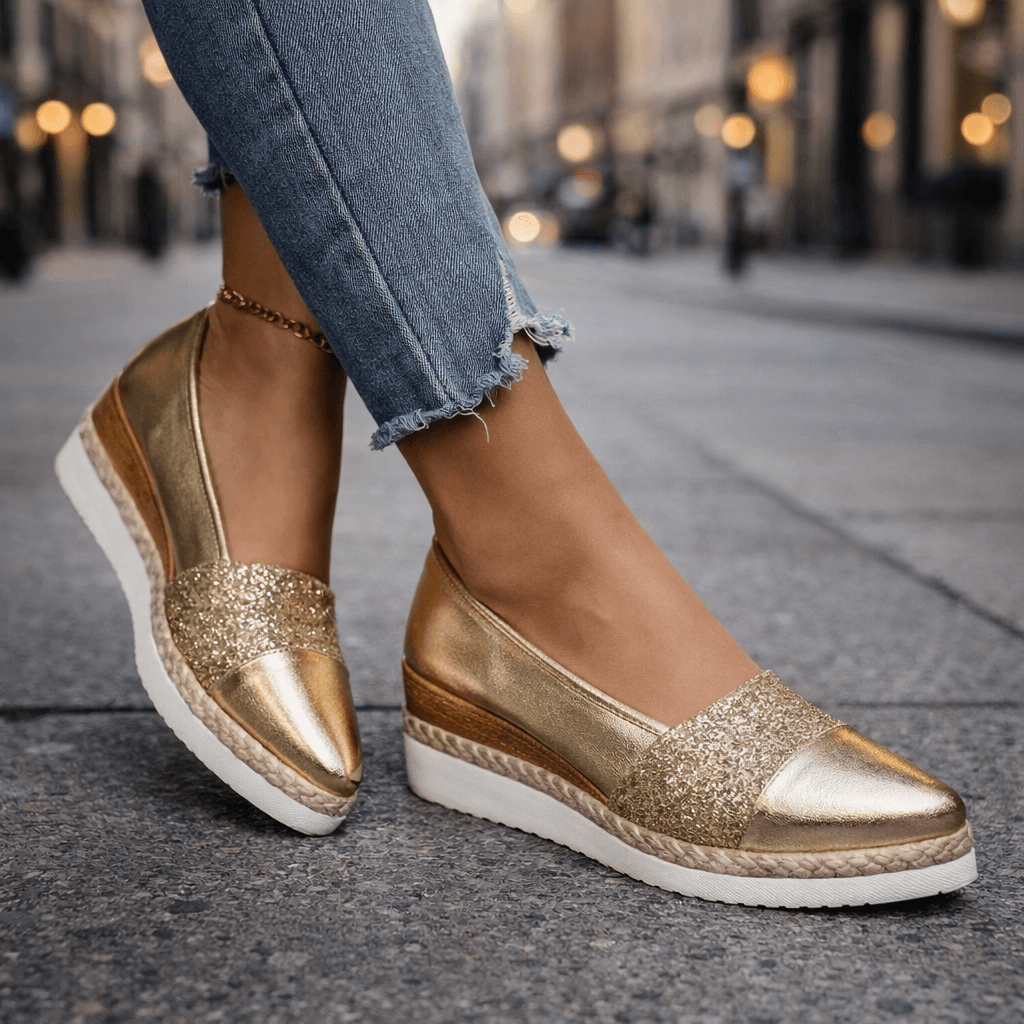 Women's Glitter Wedge Espadrille Shoes