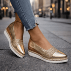 Damskie espadryle na koturnie z brokatem