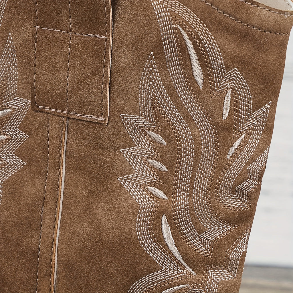 Women’s Western Suede-Look Cowboy Boots with Block Heel