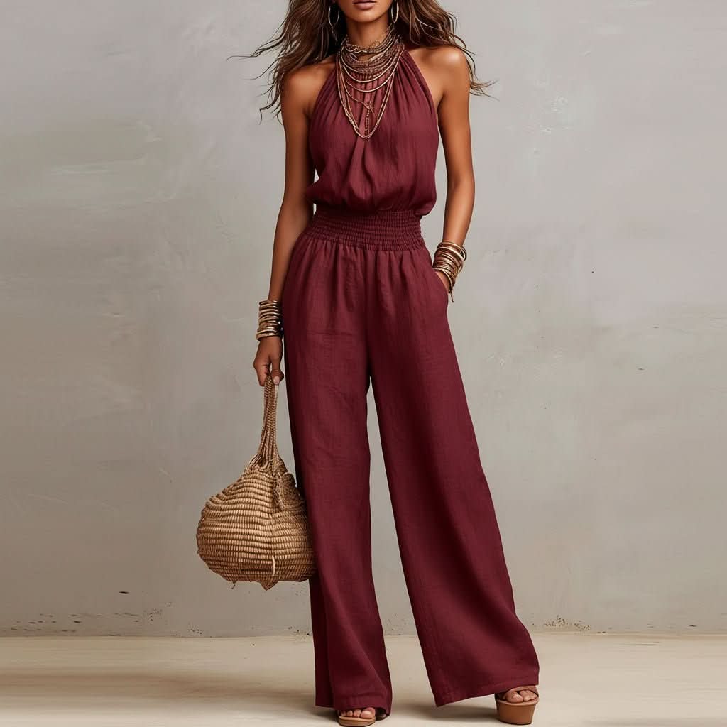 Women's Halterneck Wide Leg Jumpsuit