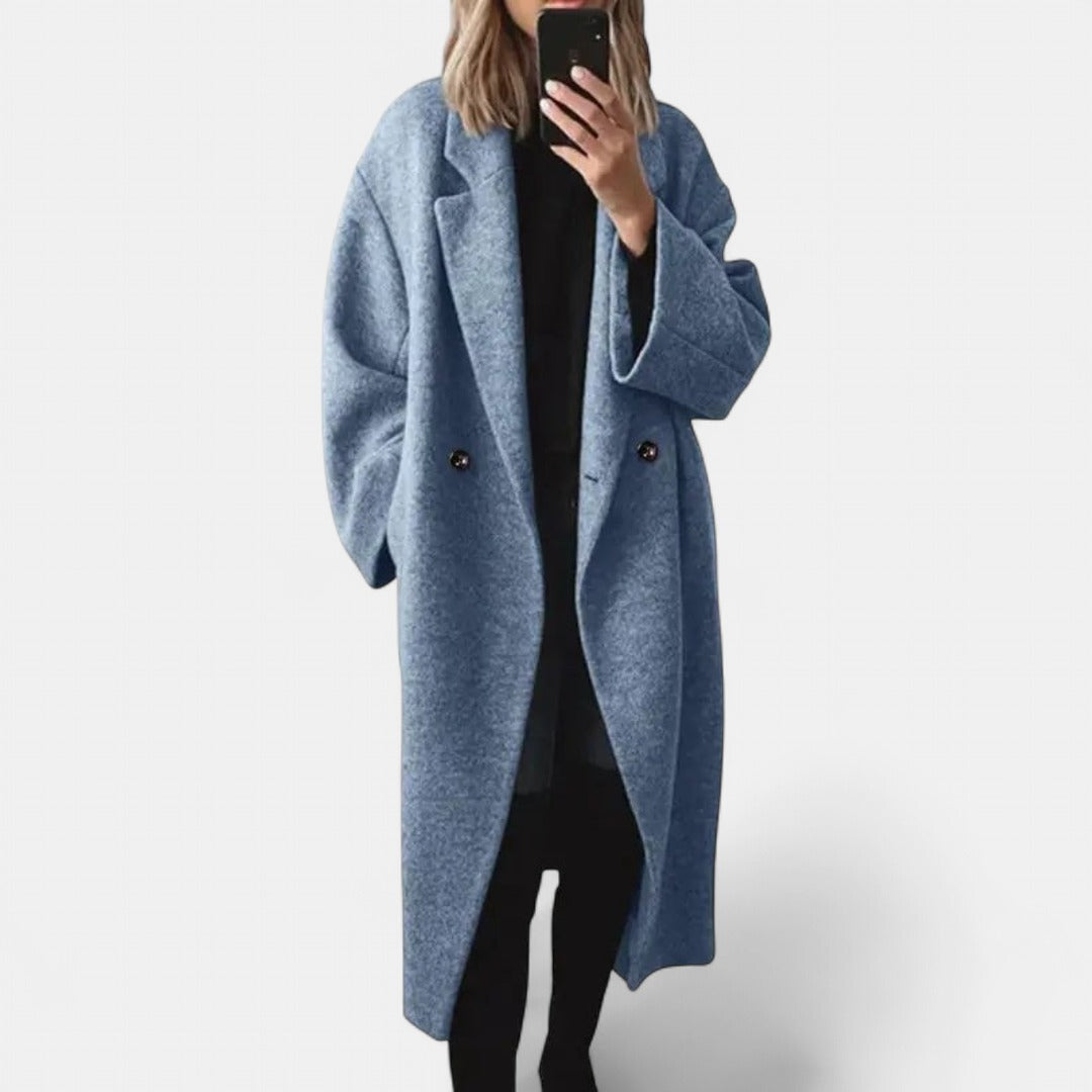 Manteau long oversize pour femme à revers