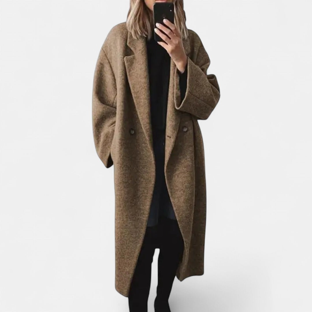 Manteau long oversize pour femme à revers