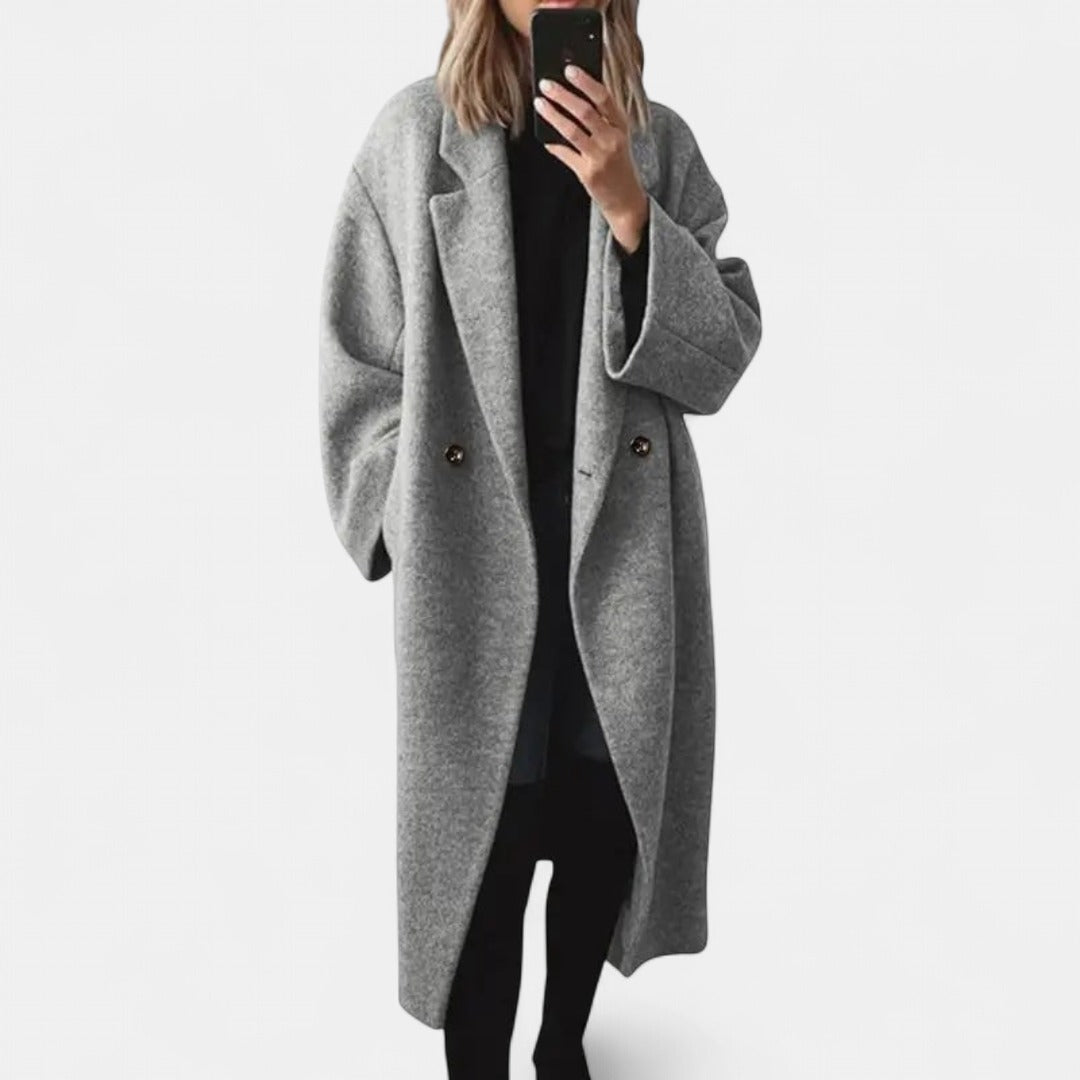 Manteau long oversize pour femme à revers