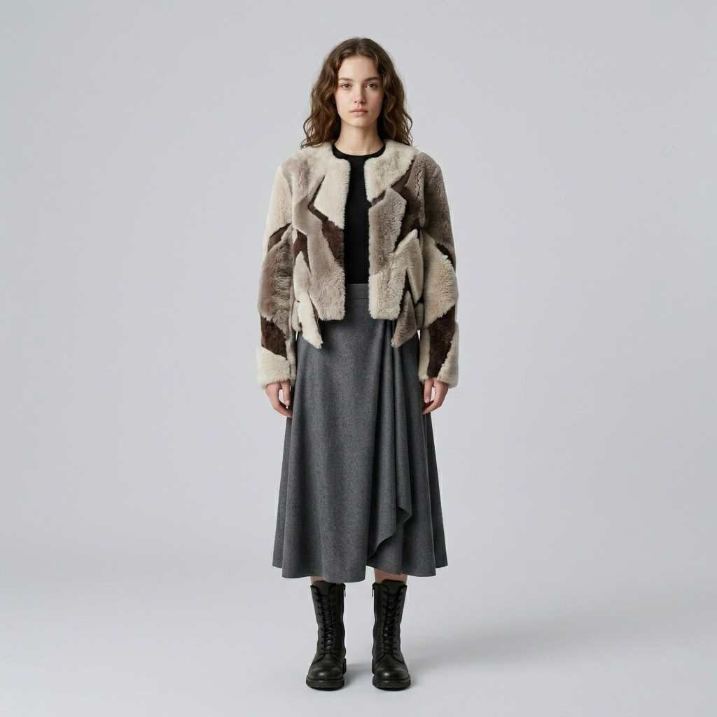 Abstract Patchwork Shearling Jacket