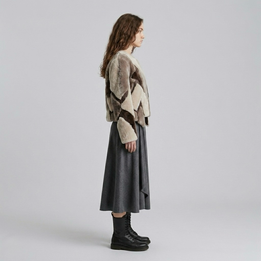 Abstract Patchwork Shearling Jacket
