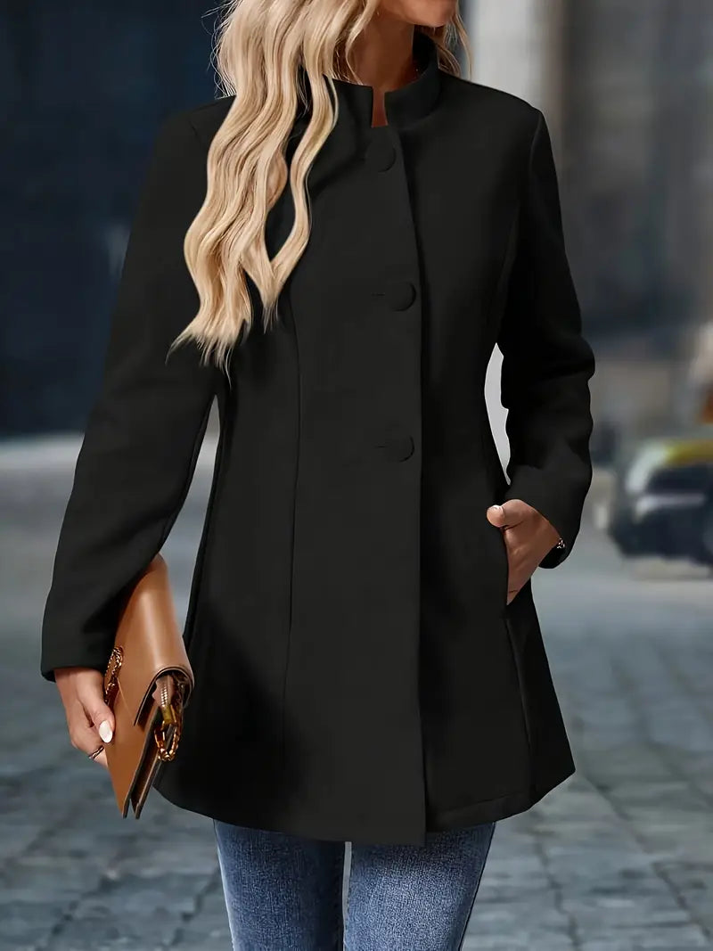 Manteau long sans col à boutons pour femme