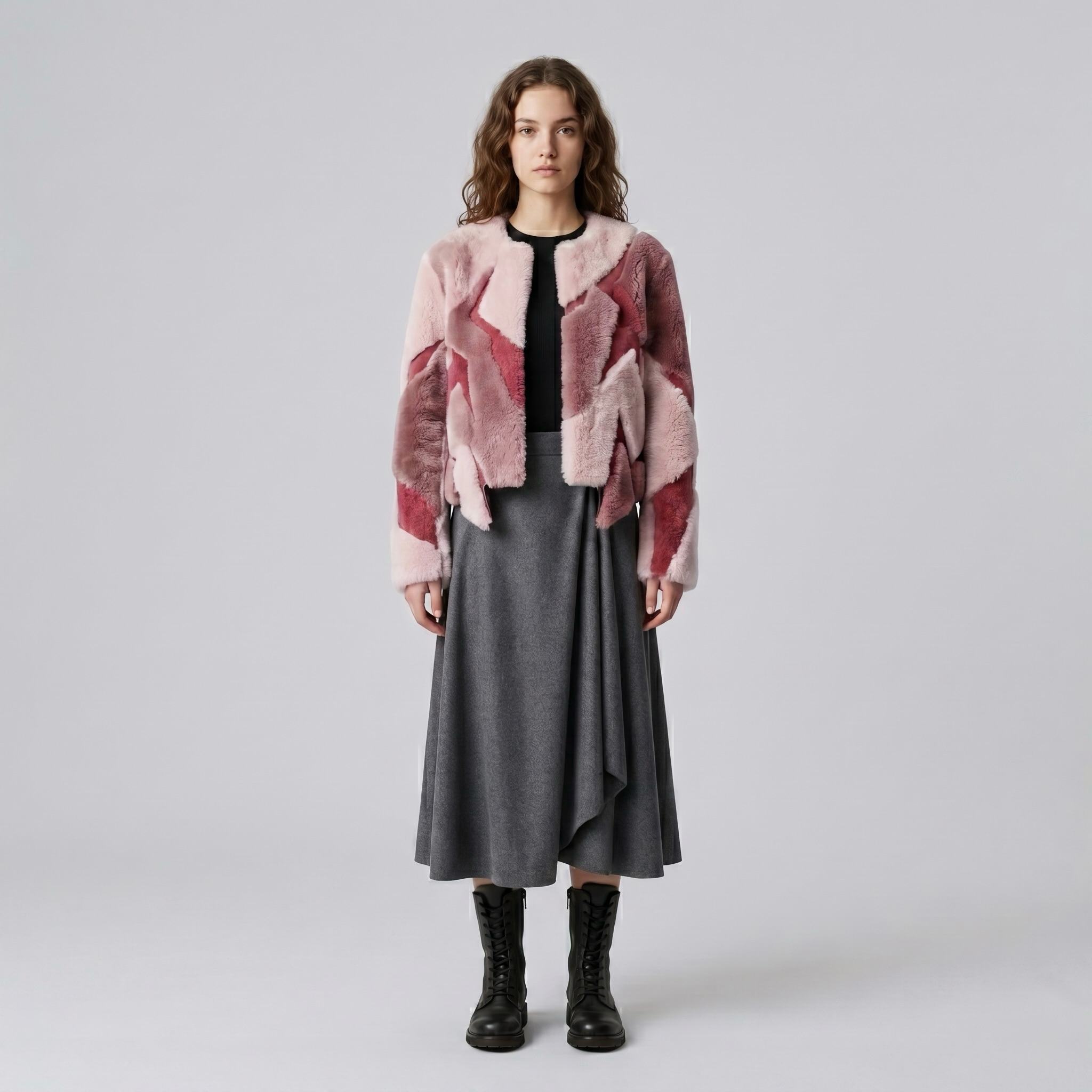 Abstract Patchwork Shearling Jacket