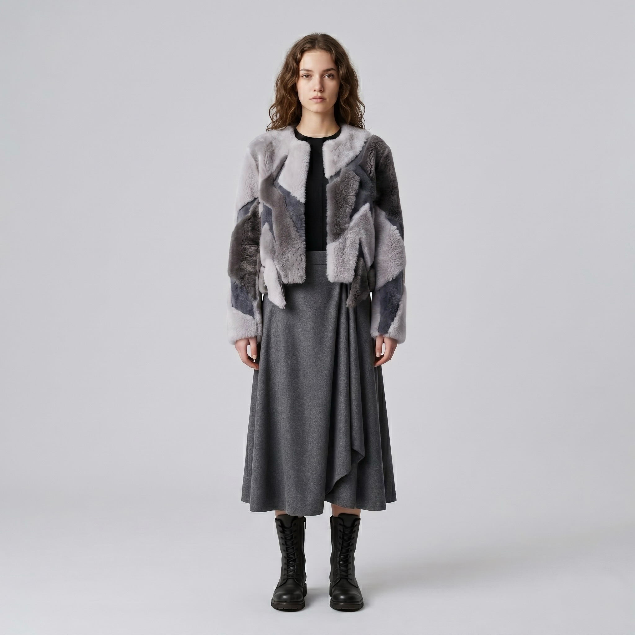 Abstract Patchwork Shearling Jacket