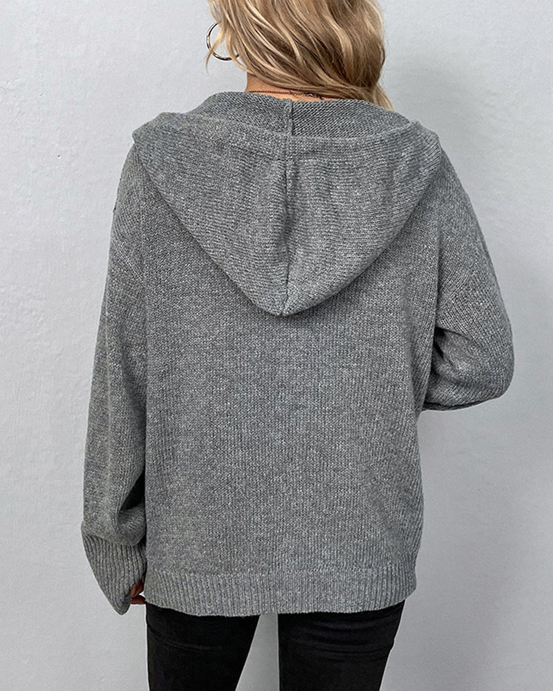 Women’s Hooded Button-Up Knit Cardigan