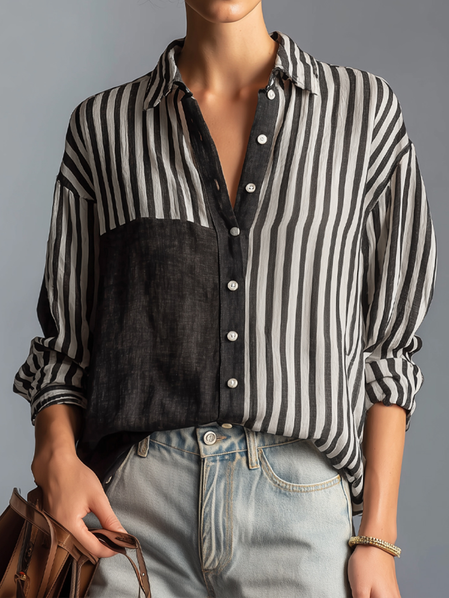Chemise rayée décontractée à manches longues pour femme