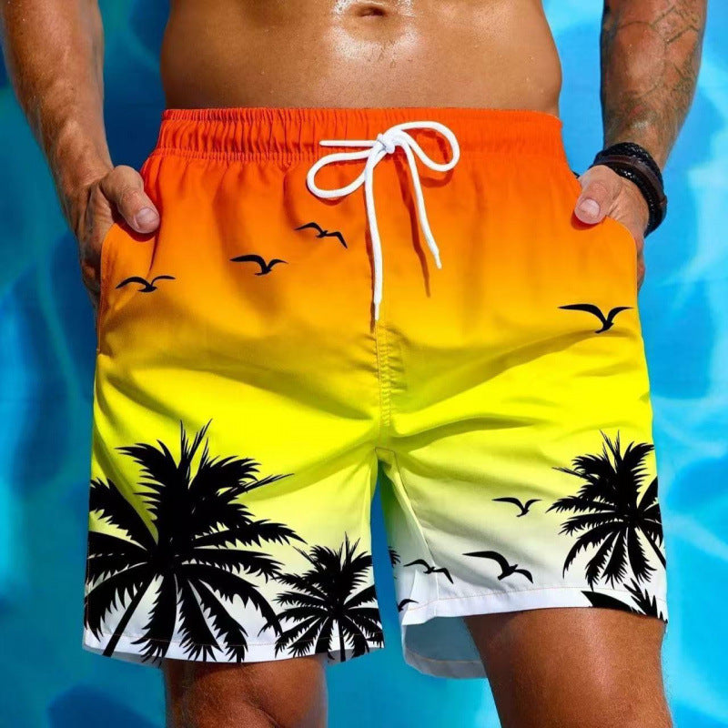 Men's Tropical Print Swim Shorts with Drawstring Waist
