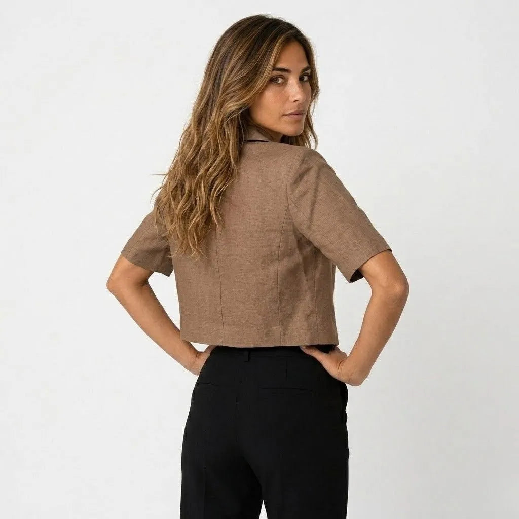 Women's Cropped Short Sleeve Tailored Blazer
