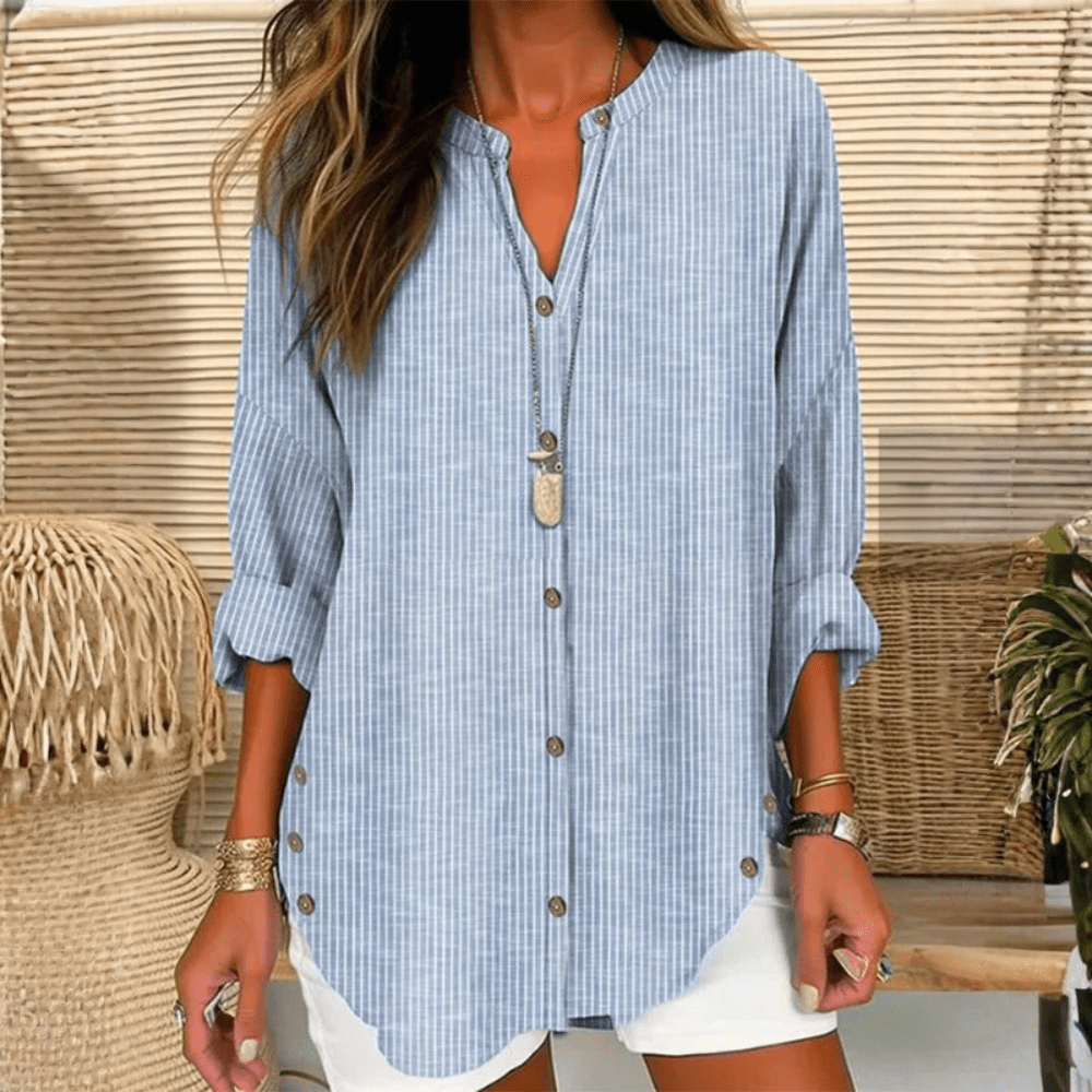 Women's Relaxed Fit Striped Button-Through Shirt