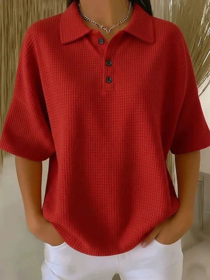 Polo décontracté texturé à manches courtes pour femme