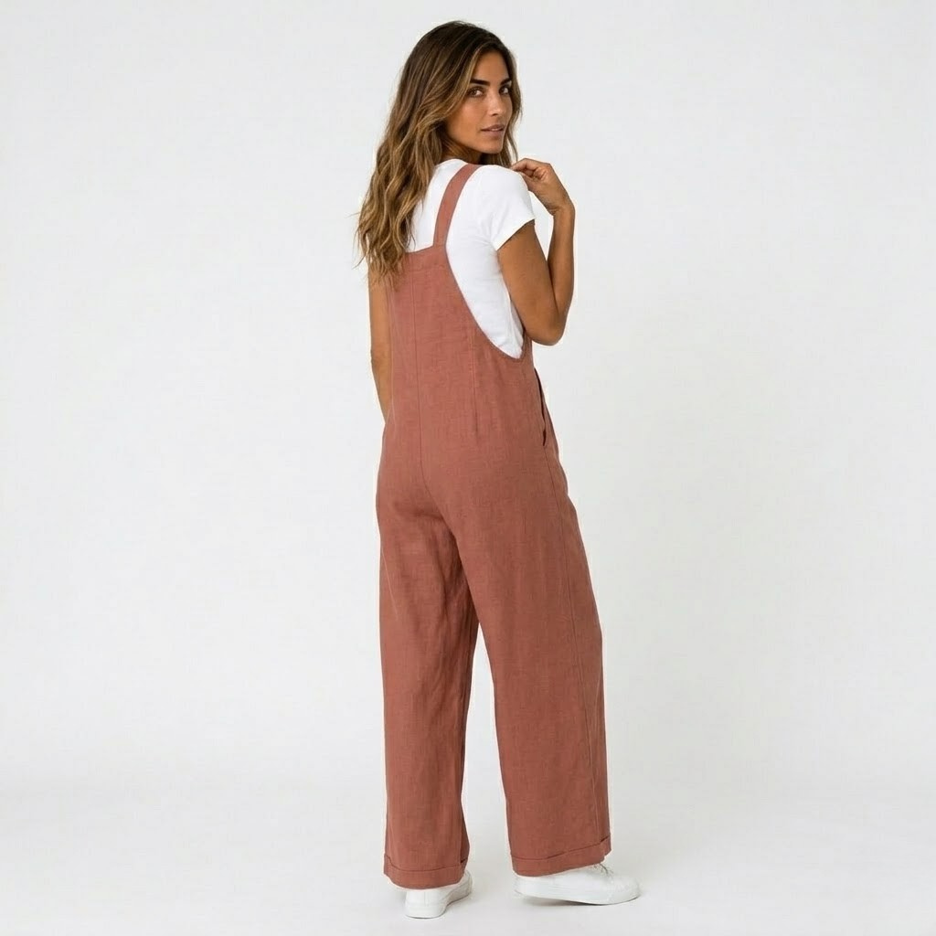 Women's Relaxed Wide Leg Dungaree Jumpsuit