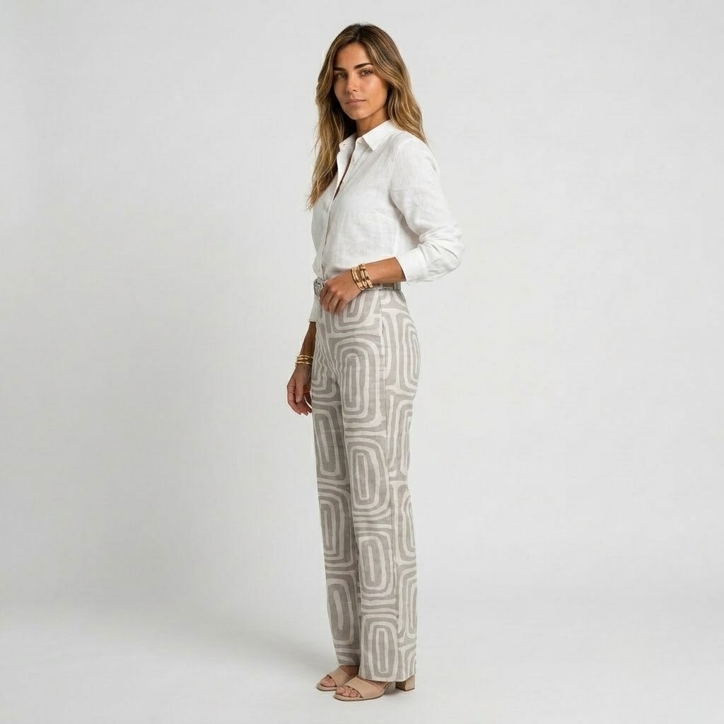 Women's High Waist Geometric Straight Leg Trousers