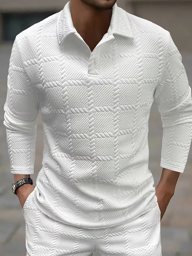 Polo homme texturé à manches longues